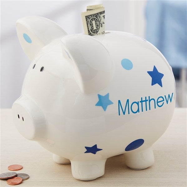 Baby Boy Polka Dots & Stars Personalized Piggy Bank