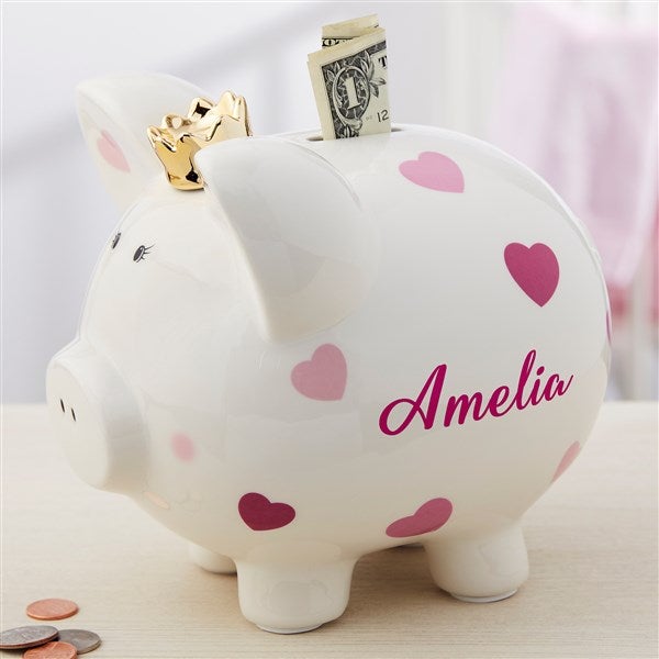 Personalized Piggy Bank For Girl - Pink Polka Dot