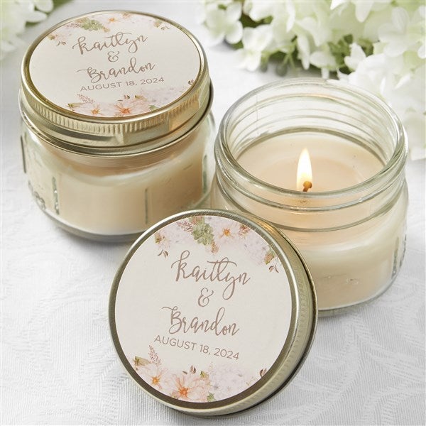 Modern Floral Wedding Personalized Mason Jar Candle Favors