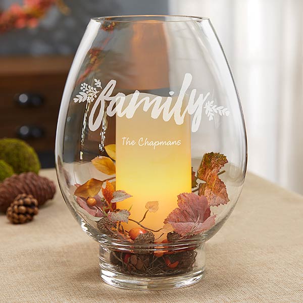 Engraved Glass Hurricane Candle Holder - Cozy Home - 18964