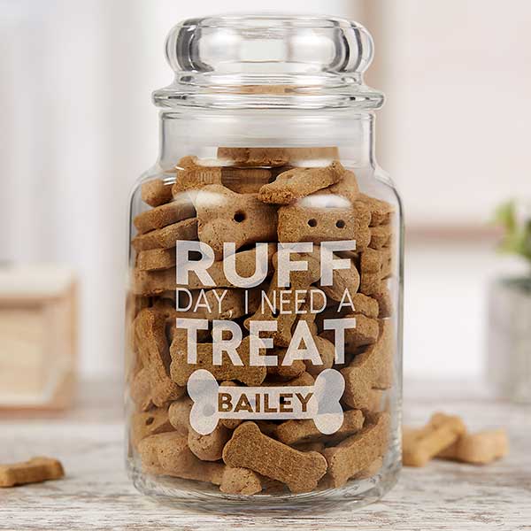 Personalized dog treat jar with clearance name