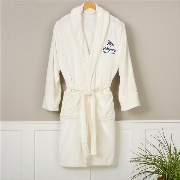 Mr. Embroidered Luxury Ivory Fleece Robe