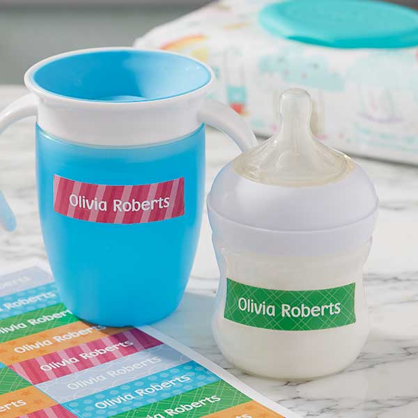Personalized Baby Bottle Labels - Colorful Patterns - 19237