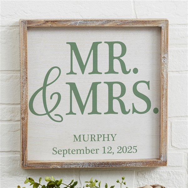 Personalized Wedding Framed Wall Art - Mr & Mrs Barnwood Frame - 19277