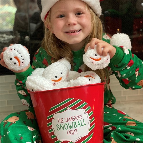 Snowball Fight Personalized Metal Bucket