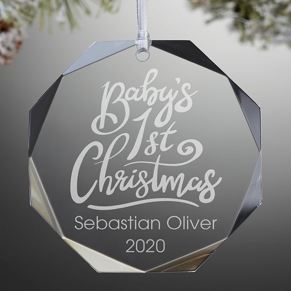 baby's first christmas glass ornament