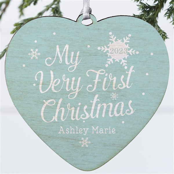 First Christmas Personalized Heart Baby Ornament - 1 Sided Wood