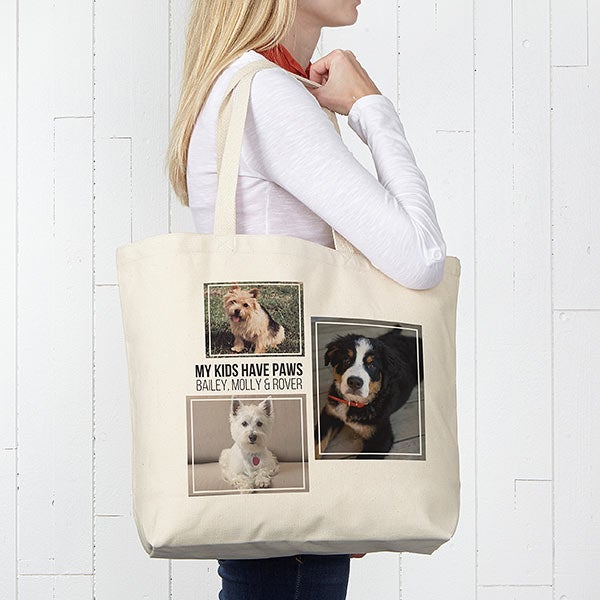 Personalized 3 Photo Collage Canvas Tote Bag - Large