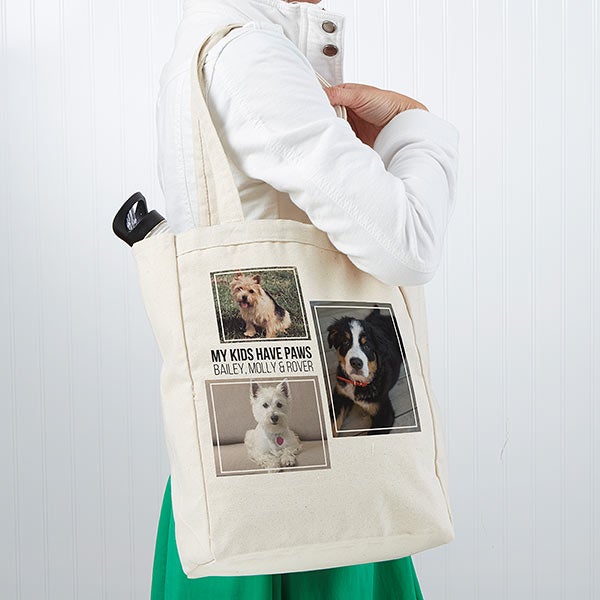 Personalized 3 Photo Collage Canvas Tote Bag - Small