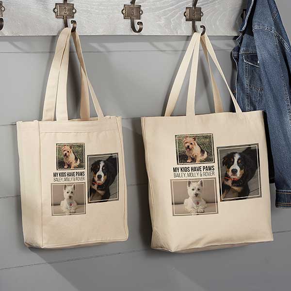 Personalized 3 Photo Collage Canvas Tote Bag - Large