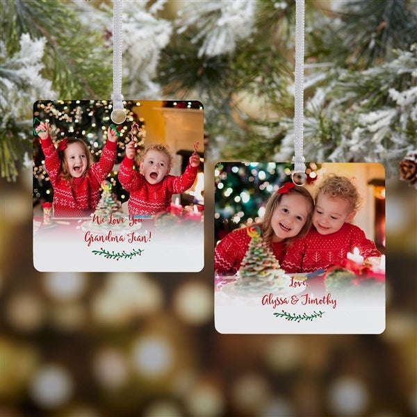 Personalized Grandparents Photo Ornament - Holly Branch - 19830