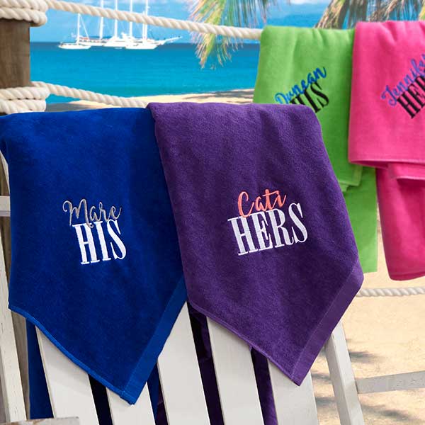 His Hers Embroidered 35x60 Honeymoon Beach Towel Wedding Gifts