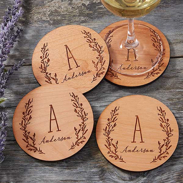 Personalized Wood Coasters - Farmhouse Floral