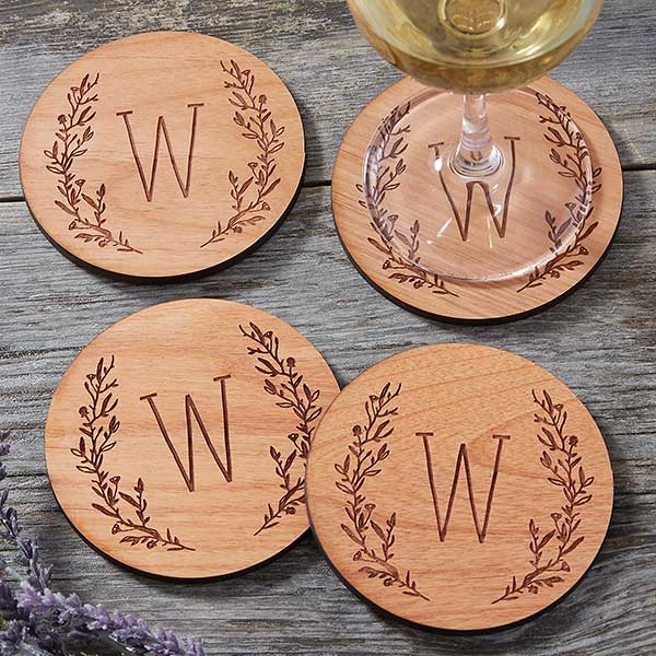 Personalized Wood Coasters - Farmhouse Floral