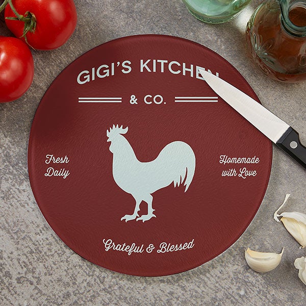 Personalized Round Glass Cutting Boards - Farmhouse Kitchen - 20469