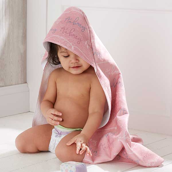 Modern Girl Kids Name Personalized Pink Baby Hooded Towel