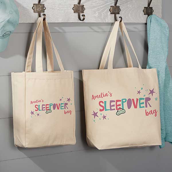 Girls Sleepover Personalized Canvas Tote Bag - Small