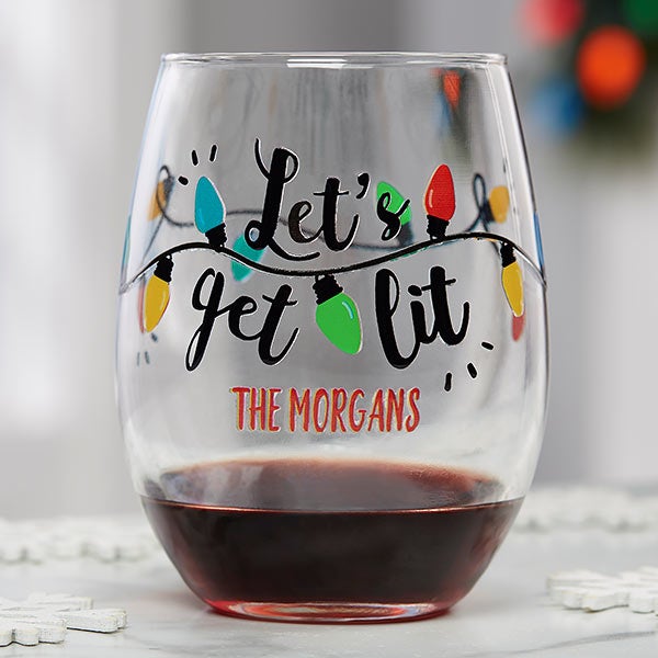 Get Lit Personalized Christmas Wine Glasses