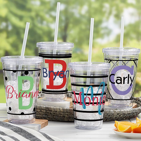 17 Oz Double Wall Plastic Drink Tumblers with Lids and Straws