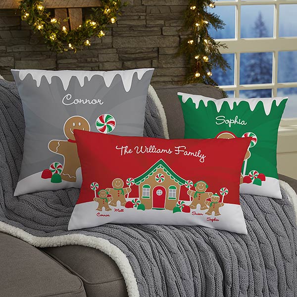 Personalized Christmas Throw Pillows - Gingerbread Family