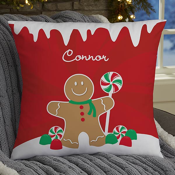 Gingerbread Family Personalized Christmas Lumbar Pillow