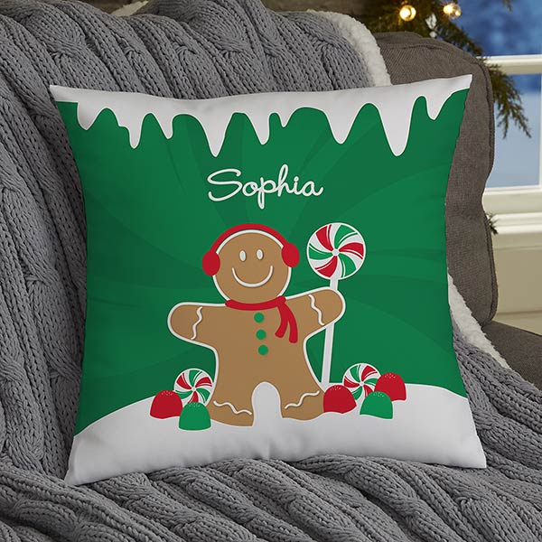 Personalized Christmas Throw Pillows - Gingerbread Family - 21536