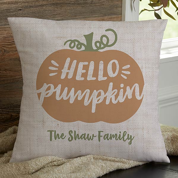 Hello Pumpkin Personalized Large Square Throw Pillow