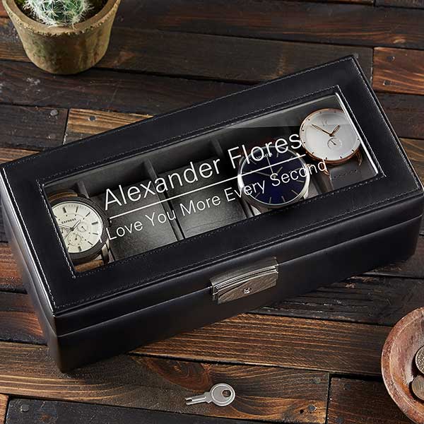 Custom Message Personalized Leather Watch Box - 21777