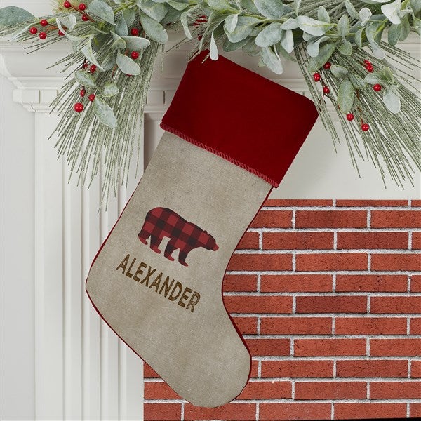 Cozy Cabin Buffalo Check Personalized Christmas Stockings - 21844