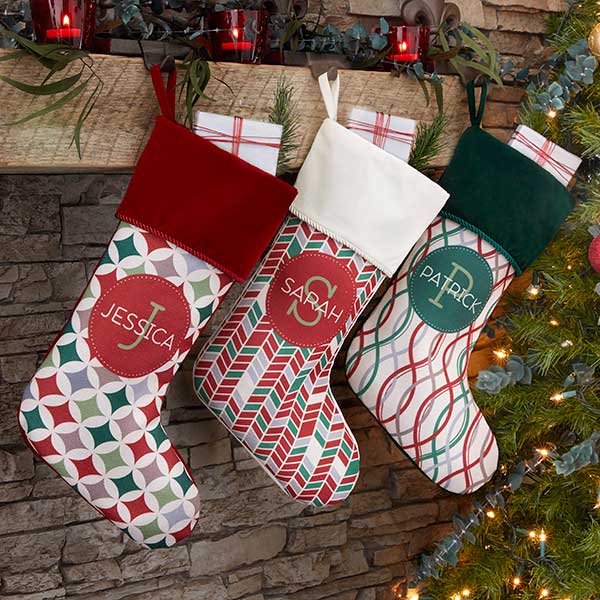 Geometric Pattern Personalized Christmas Stockings