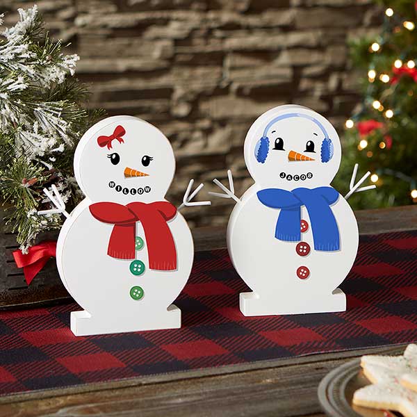 Personalized Wooden Snowman Shelf Decor - Snowman Face - 21875