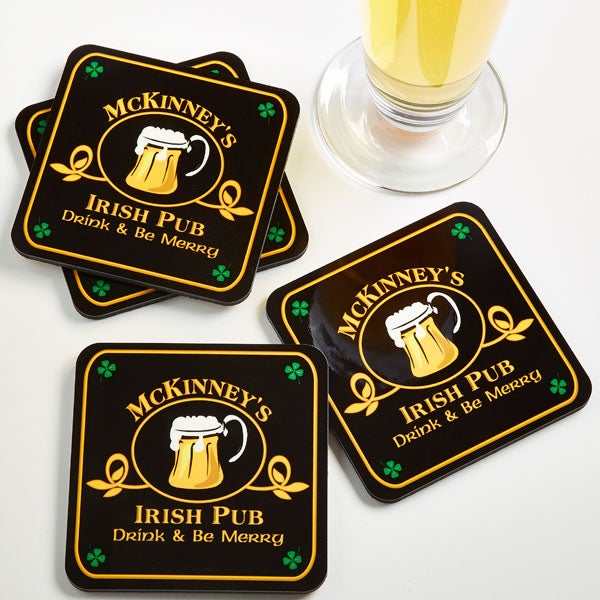 Personalized Irish Pub Beer Mug Coasters - 2189