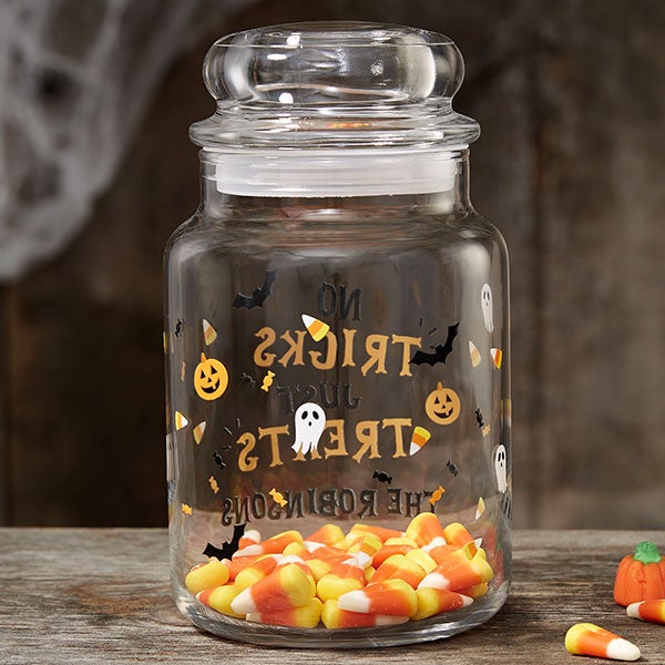 Personalized Halloween Treat Jar - No tricks, just treats