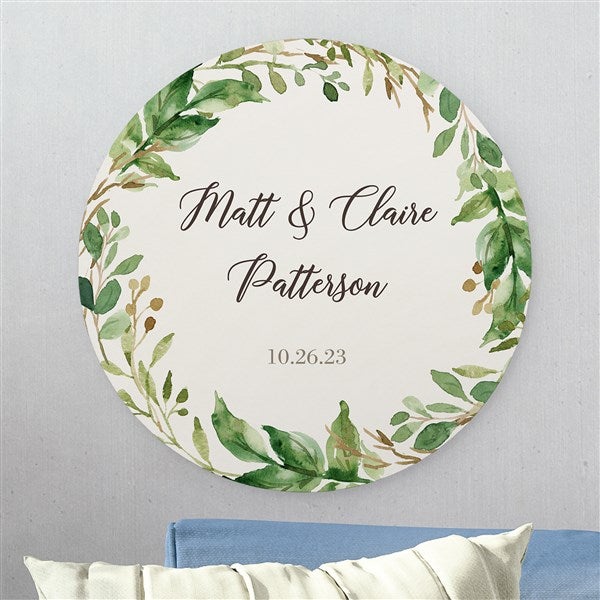 Laurels Of Love Personalized Round Wood Sign