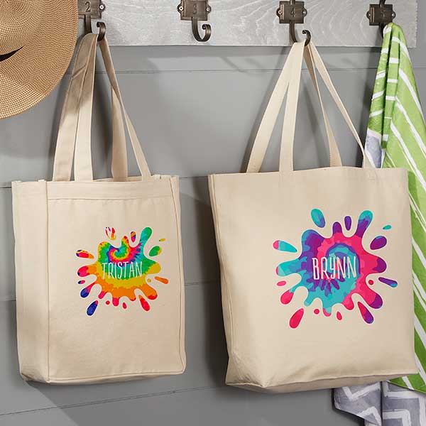 Tie-Dye Fun Personalized Large Canvas Beach Bag