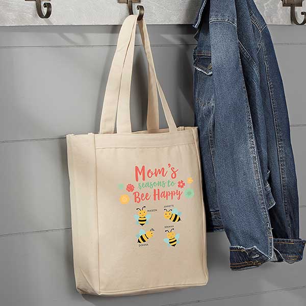 Bee Happy Personalized Canvas Tote Bags - 22621
