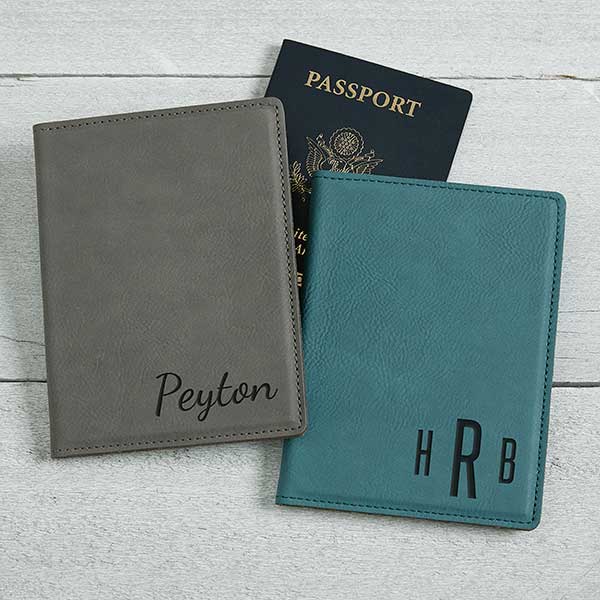 Personalized Charcoal Leatherette Passport Holder