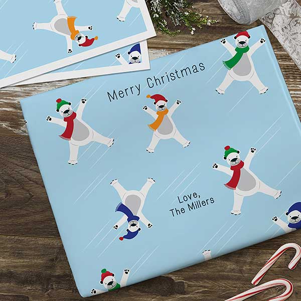 Skating Polar Bears Personalized Wrapping Paper - 22667