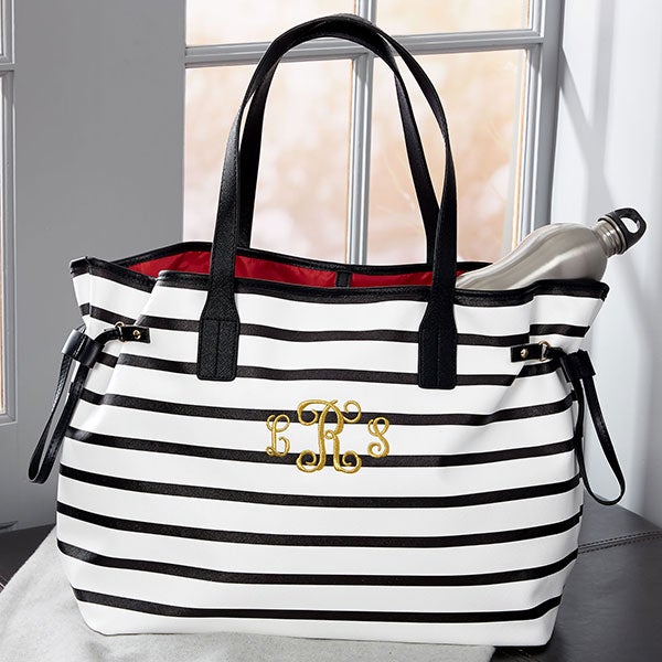 black and white striped bag