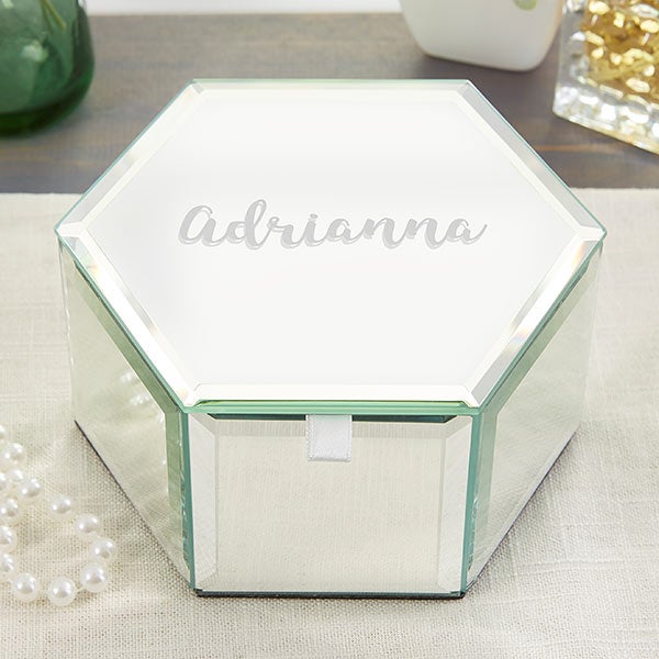 Personalized Glass Hexagon Jewelry Box - Name & Monogram