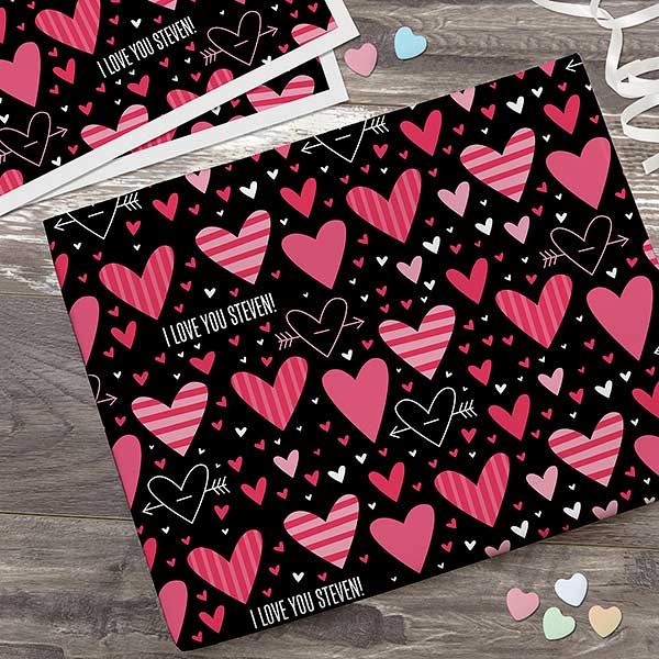 Personalized Wrapping Paper - Valentine's Day Hearts - 23281