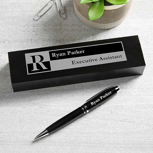 Executive Monogram Personalized Acrylic Pen & Pencil Holder - Office Gifts