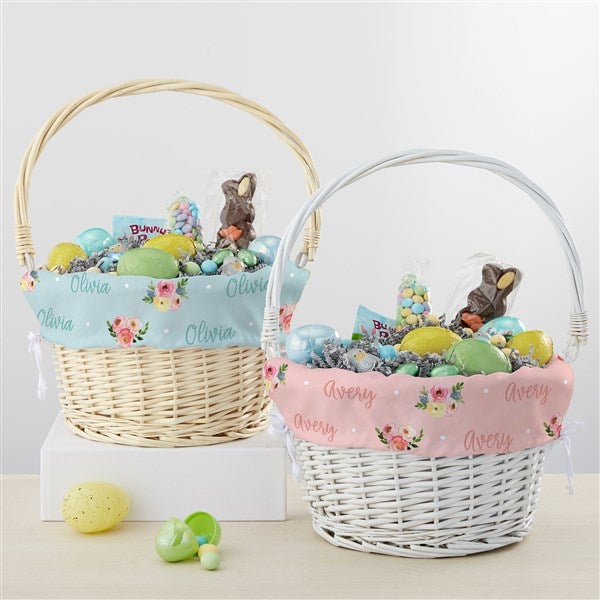 Floral Print Personalized White Wicker Easter Basket