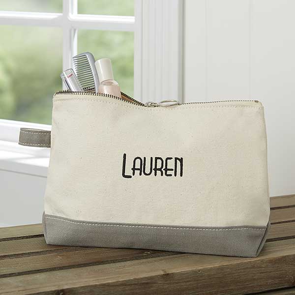 LARGE PERSONALIZED CANVAS MAKEUP & TOILETRY BAG FOR WOMEN - SCRIPT