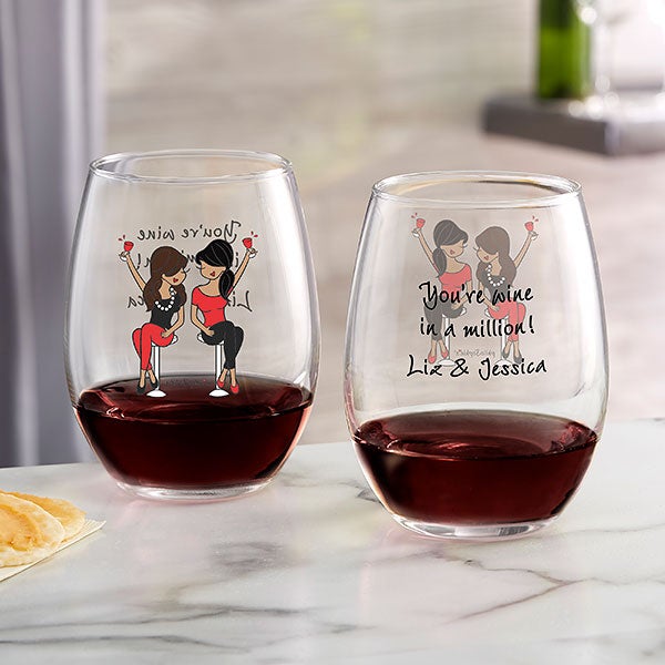 New Year Wine Glasses | Set of Two | Hand Painted Personalized Gifts