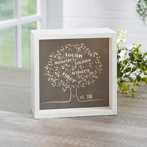 Tree of Life Personalized Ivory 6x6 LED Light Shadow Box - For Her