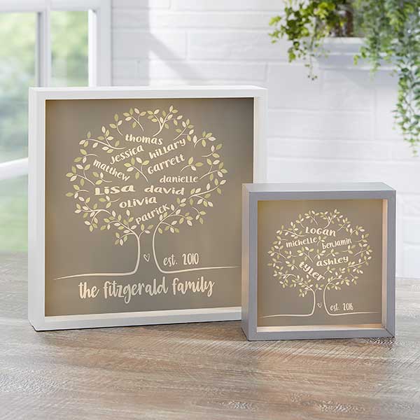 Tree Of Life Personalized Ivory 10x10 Led Light Shadow Box