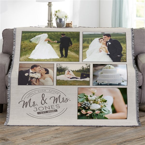 Personalized Wedding Photo Blanket - Stamped Elegance - 23756