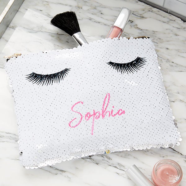 Personalized Reversible Sequin Eyelash Makeup Bag