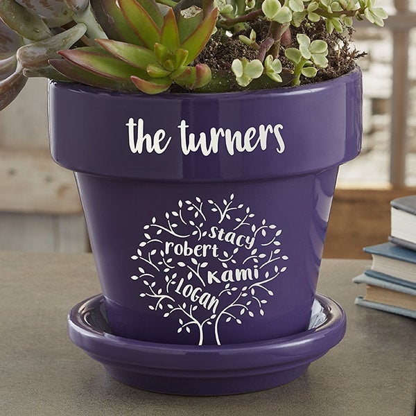 Family Tree Life Personalized Purple Flower Pot